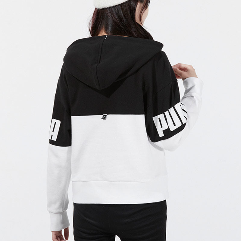 (WMNS) PUMA Power Colorblock Hoodie Casual Sports Drawstring Black 670957-01
