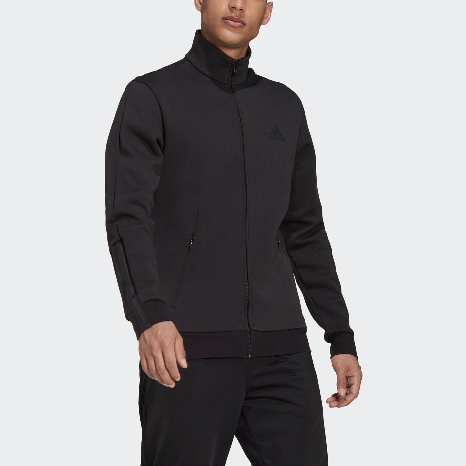 adidas M DK TJ Solid Color Logo Athleisure Casual Sports Jacket Black H12217