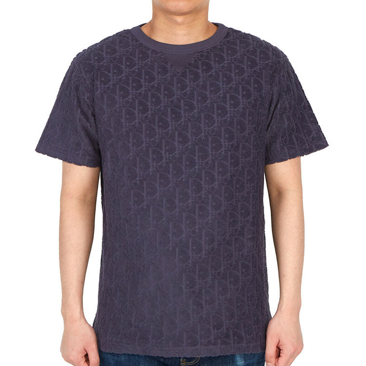 Men's DIOR SS21 Oblique Printing Cotton Round Neck Short Sleeve Purple 113J692A0614-C484