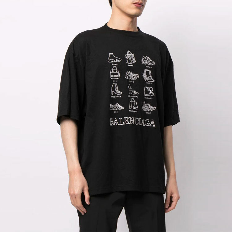 Men's Balenciaga SS21 Casual Printing Large Short Sleeve Black 641614TJV801070