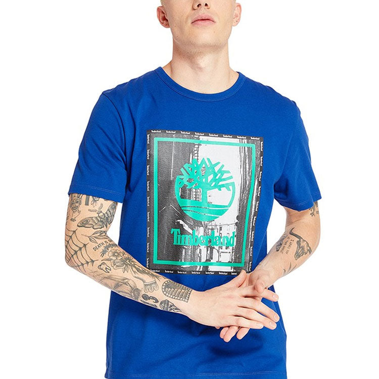 Men's Timberland Round Neck Printing Short Sleeve Blue A234Y454