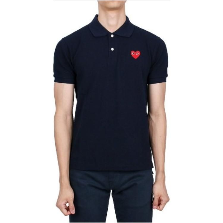 COMME des GARCONS PLAY SS25 Red Emblem Polo Shirt 'Navy' AX-T006-051-2