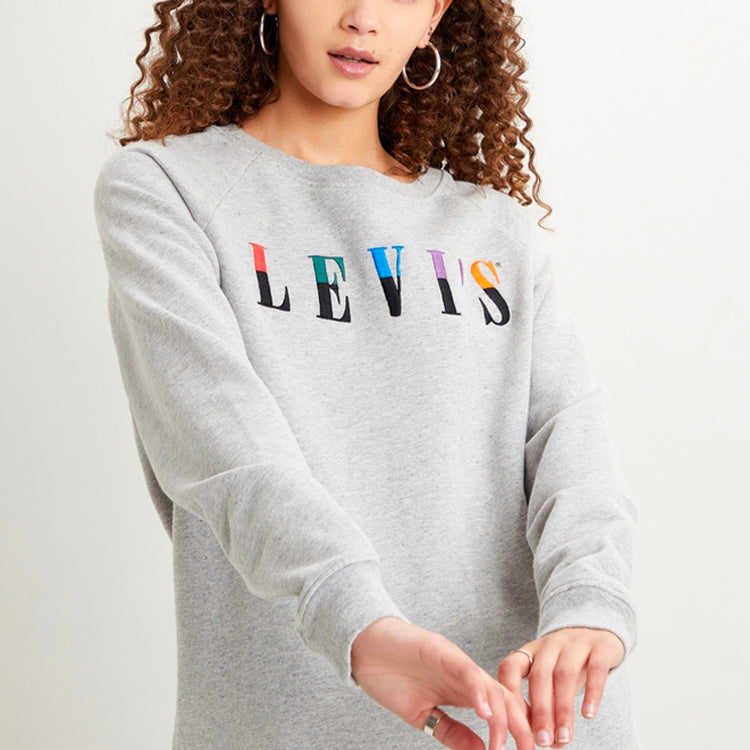 (WMNS) Levi's Embroidered Round Neck Pullover Gray Hoodie 81860-0006