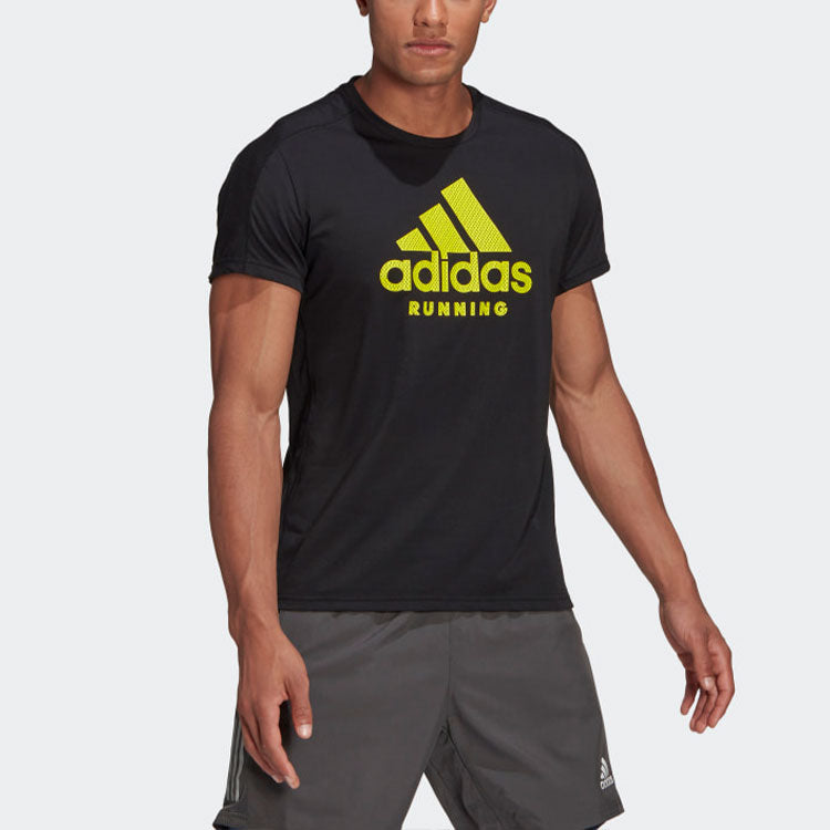 adidas Run Logo Tee M Running Sports Printing Short Sleeve Black GJ6472