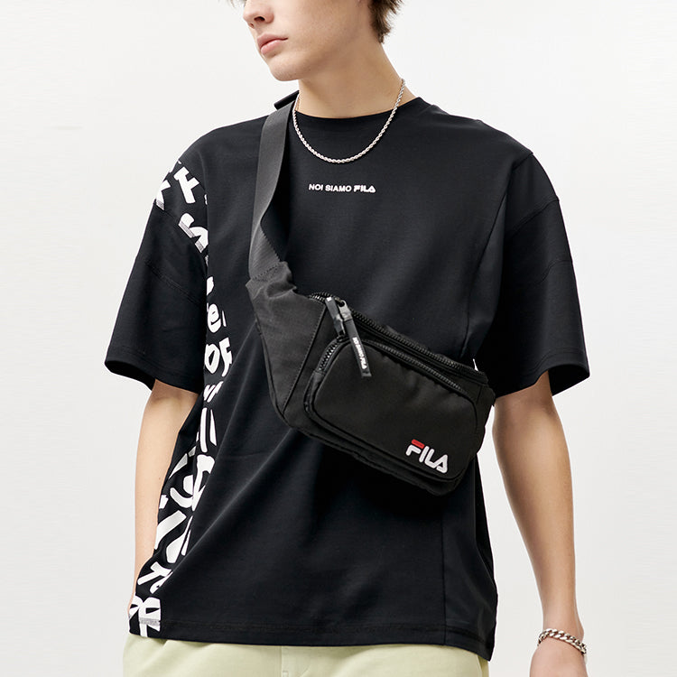 Men's FILA FUSION Casual Sports Loose Alphabet Printing Short Sleeve Black T11M121115A-BK