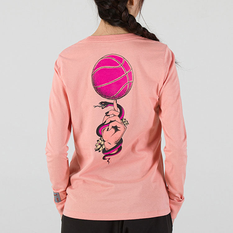 (WMNS) Nike SS22 Basketball Printing Round Neck Long Sleeves Light Madder Brown T-Shirt DN3055-824