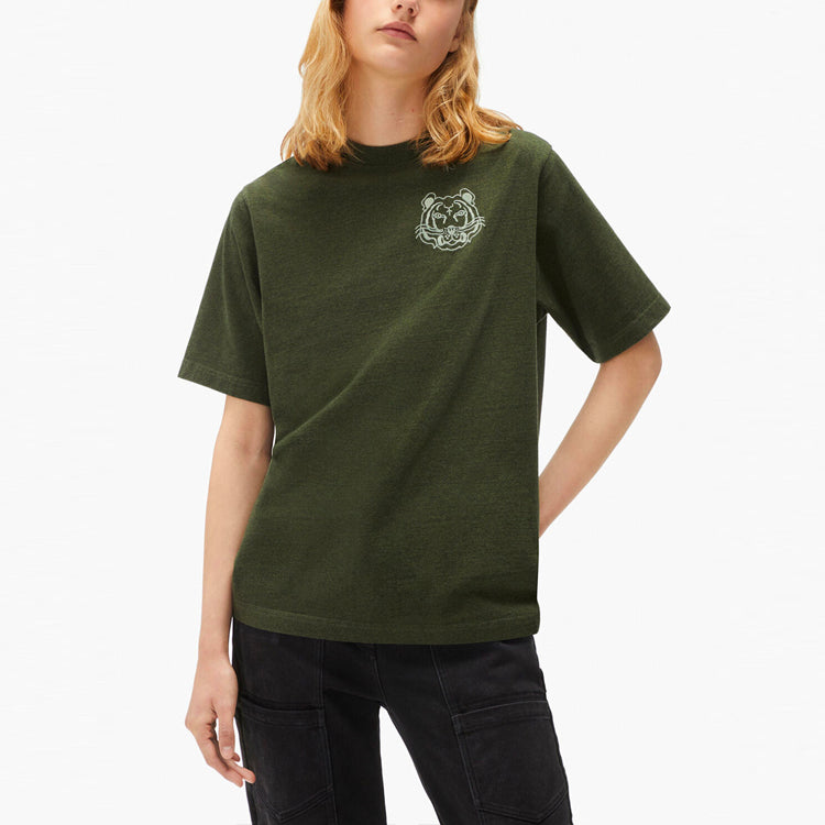 KENZO Tiger Head Pattern Printing Loose Round Neck Short Sleeve Dark Green FB62TS947401-50
