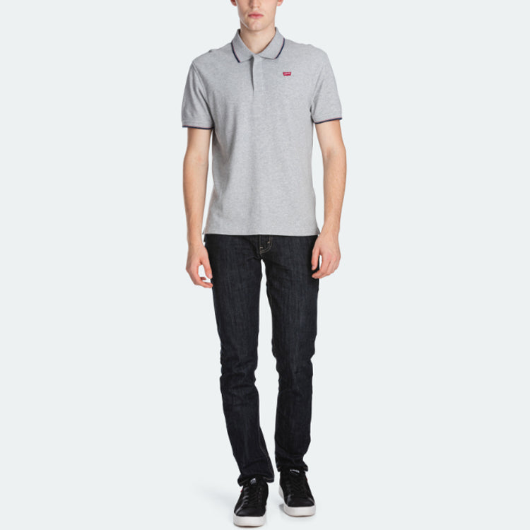 Men's Levis Logo Contrasting Colors Loose Short Sleeve POLO Gray Polo Shirt 85633-0002