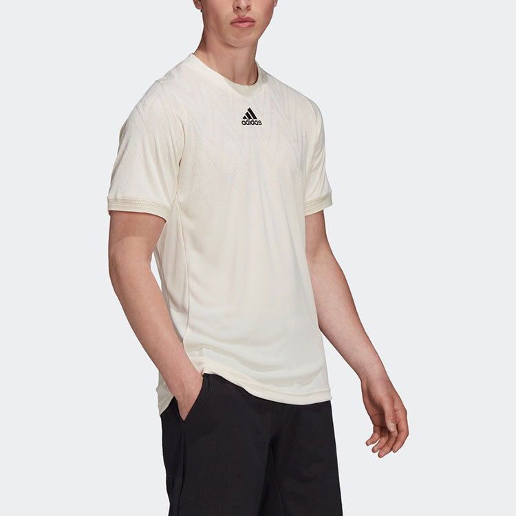 adidas Flift Tee Pb Tennis Sports Slim Fit Round Neck Short Sleeve Yellow White H31412
