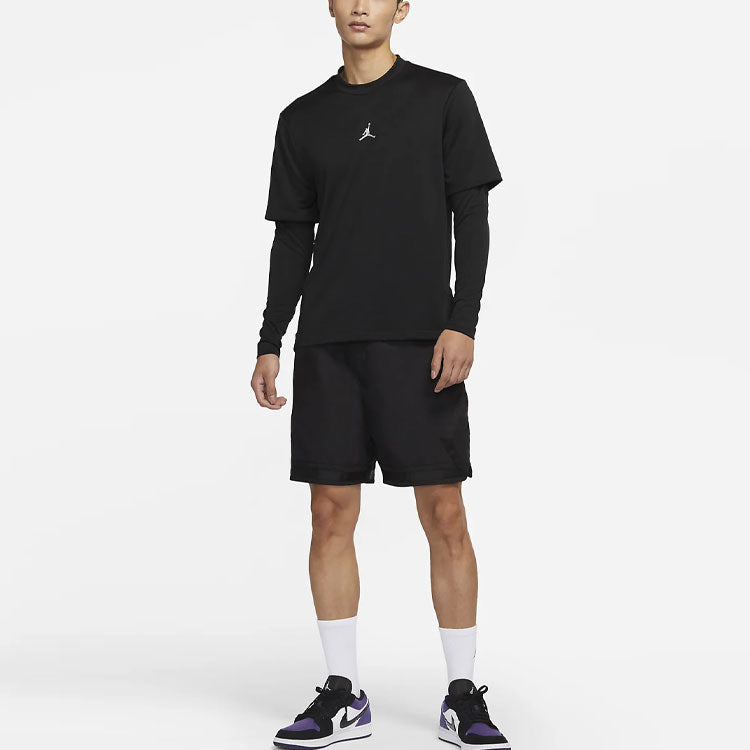 Men's Air Jordan Casual Sports Round Neck Colorblock Long Sleeves Black T-Shirt DH9084-010