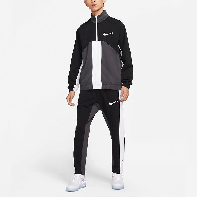 Nike Sportswear Swoosh Contrast Color Stitching Knit Stand Collar Logo Jacket Black DD5982-010