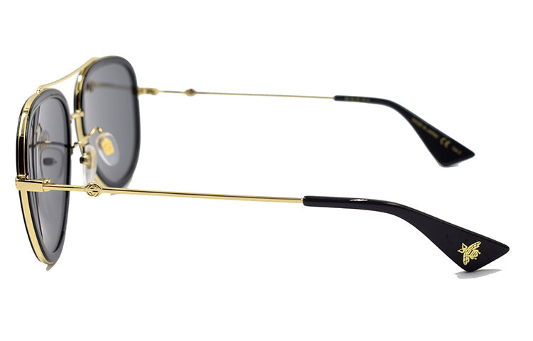 Men's Gucci Metallic Side Small Bee Series Business Travel Version Lens Aviator Sunglasses Gold Color GG0062S-001