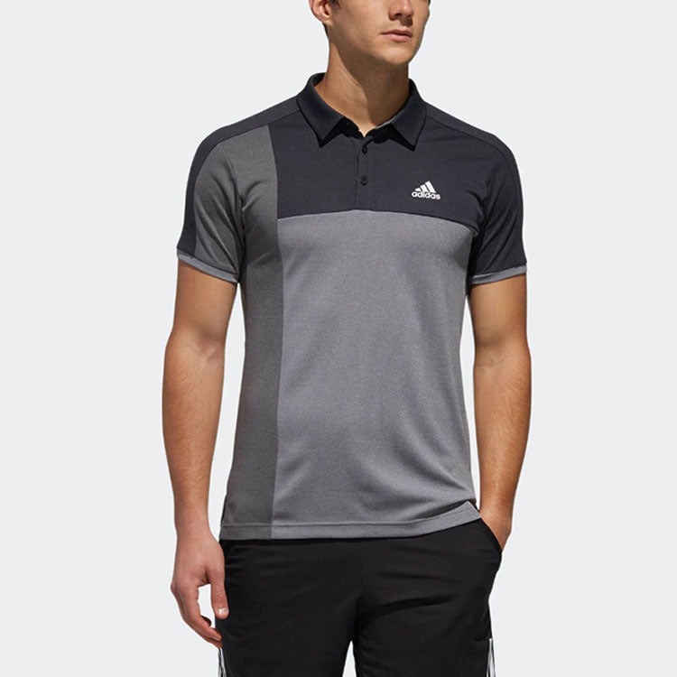 adidas Logo Printing Colorblock Sports Short Sleeve Polo Shirt Gray DV0918