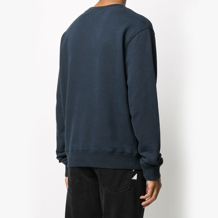 Off-White logo Round Neck Pullover Long Sleeves Navy Blue OMBA025E20FLE0014501