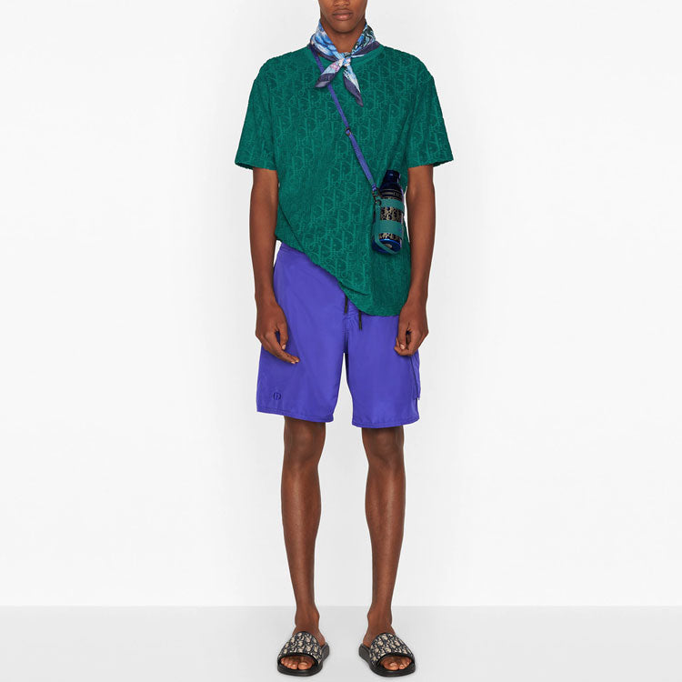 Men's DIOR SS21 Oblique Printing Cotton Round Neck Short Sleeve Green 113J692A0614-C676