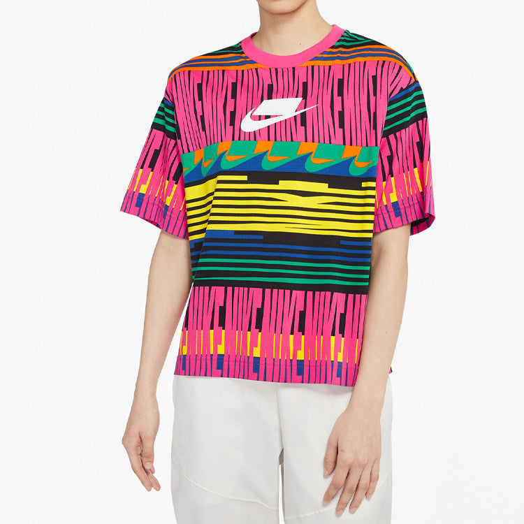 (WMNS) Nike Sportswear Stripe Athleisure Casual Sports Short Sleeve Red CW4822-677