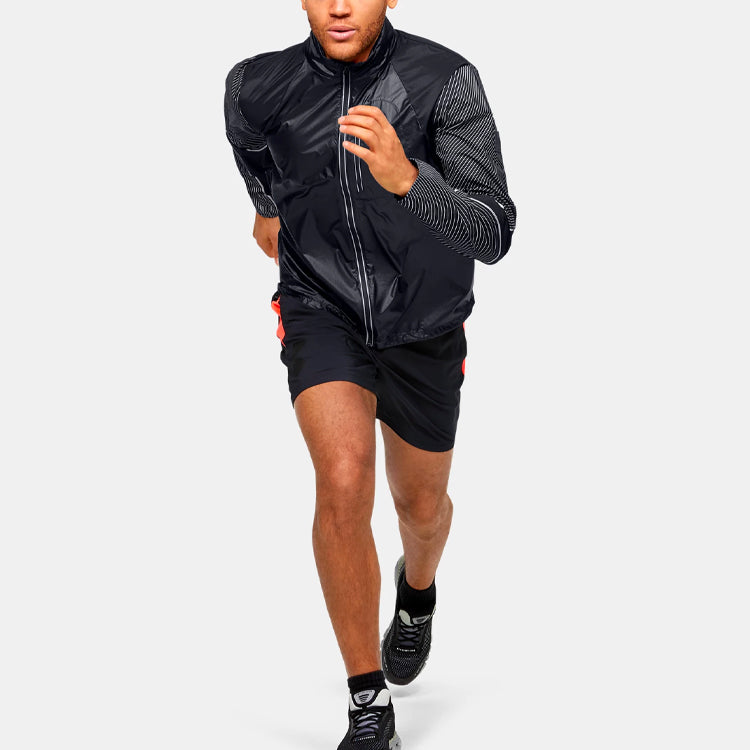 Men's Under Armour Run Impasse Reflect Stripe Pattern Stand Collar Long Sleeves Jacket Black 1350944-001