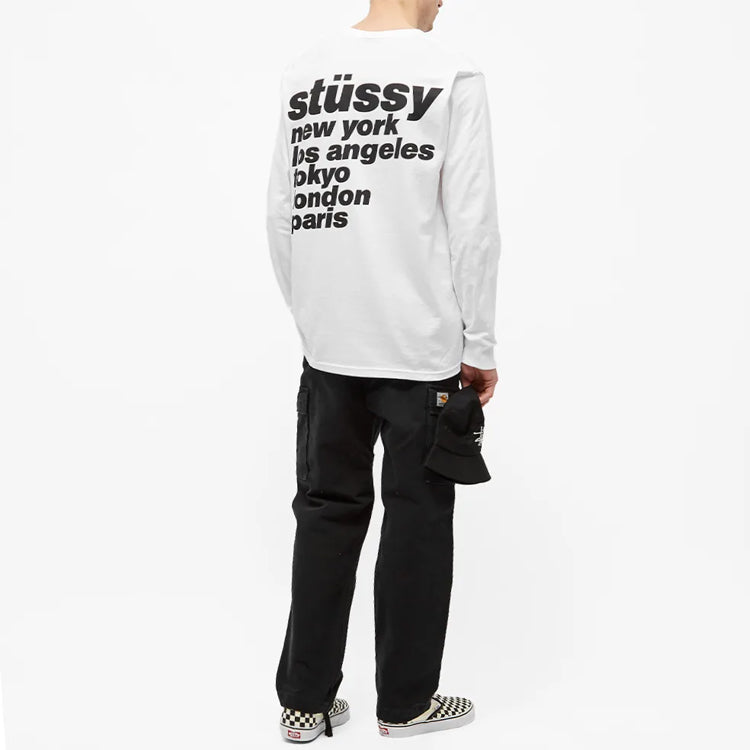 Men's Stussy Basic Back Printing Long Sleeves White 1994493