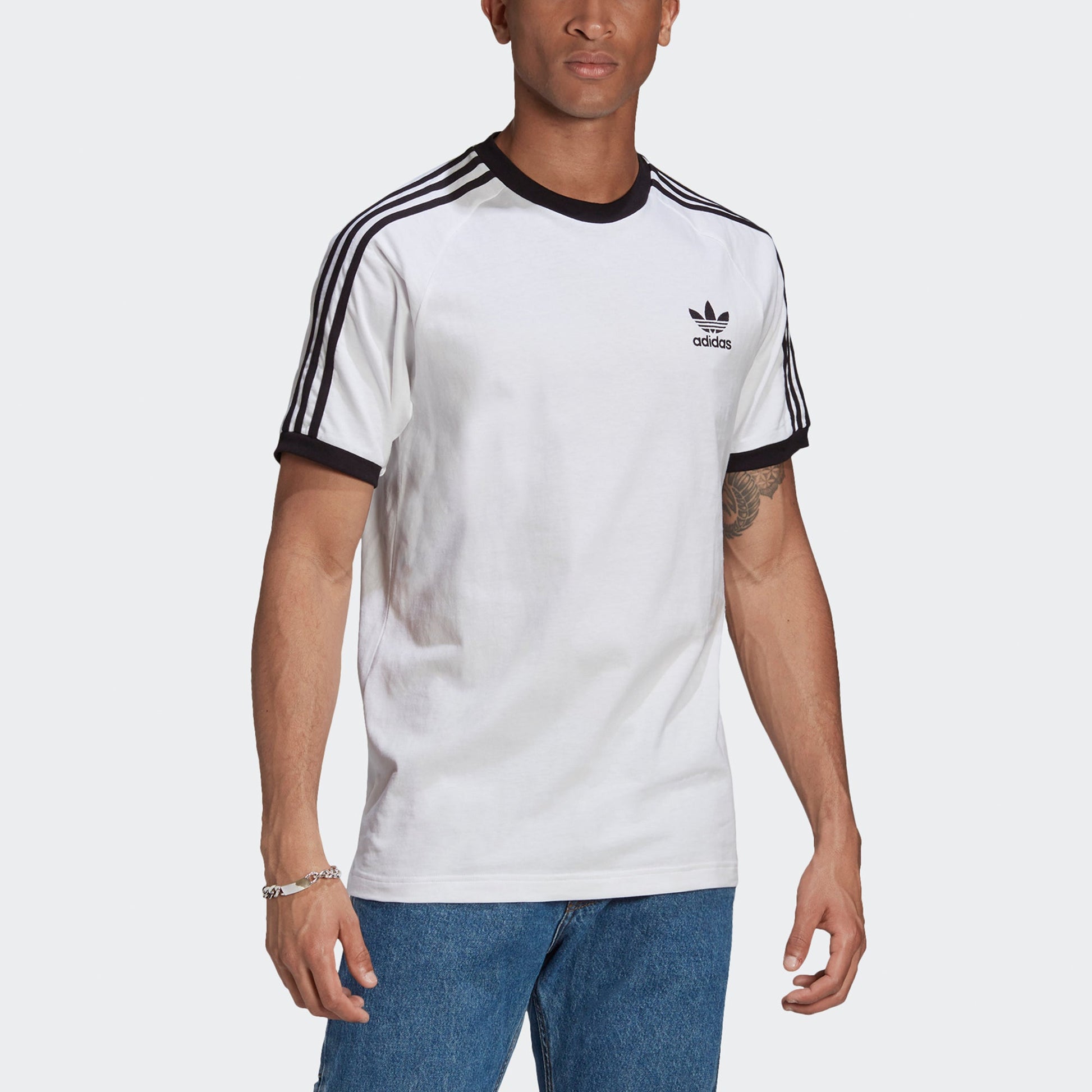 adidas originals Adicolor Classics Embroidered Logo Stripe Sports Short Sleeve White GN3494