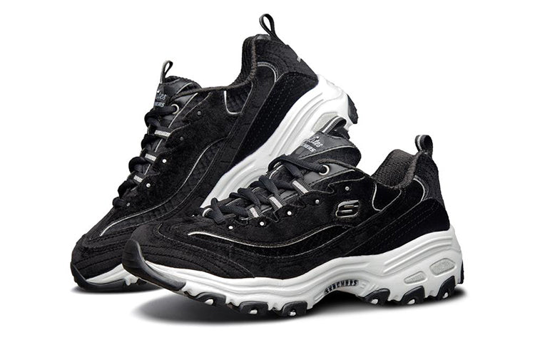 (WMNS) Skechers D'Lites Velvet Low-Top Daddy Shoes Black/White 11917-BKW