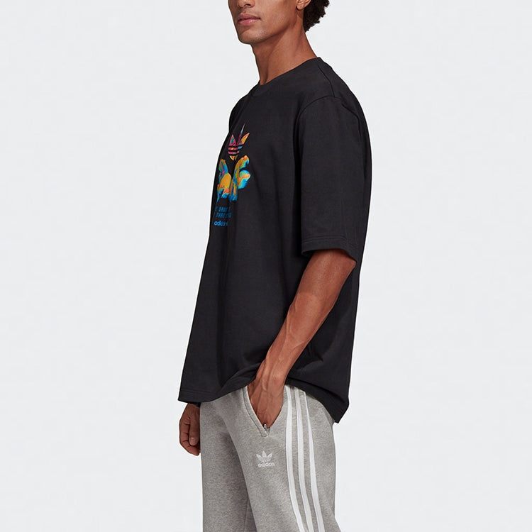 adidas originals Graphic Tee Retro Pattern Printing Sports Short Sleeve Black GK7182