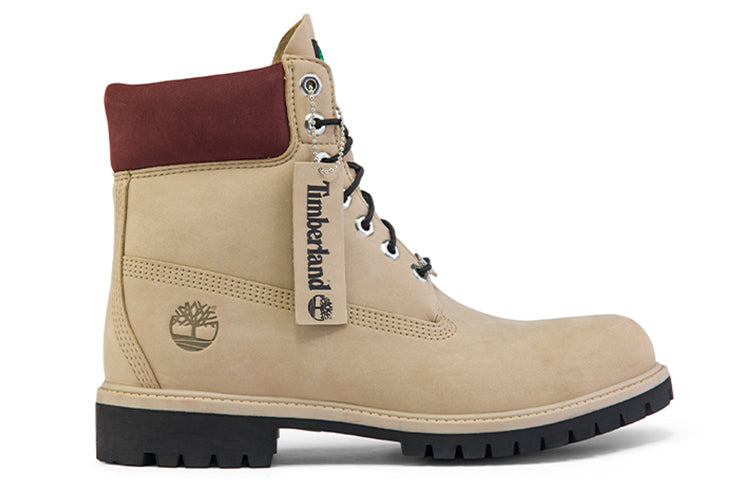 Timberland 6 Inch Premium Waterproof Boots 'Beige Nubuck with Burgundy Collar' A2M19W