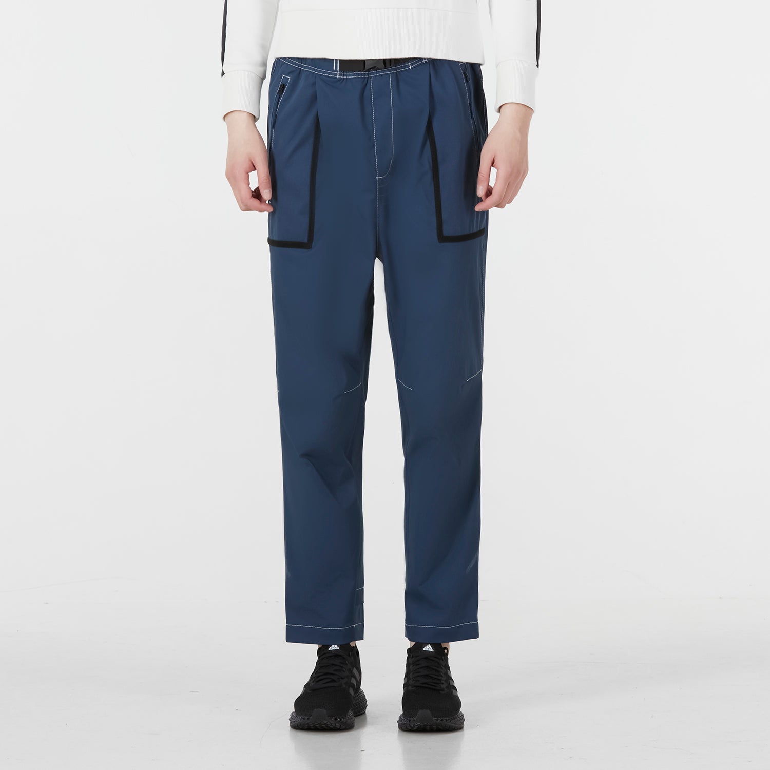 Men's adidas Solid Color Belt Woven Sports Pants/Trousers/Joggers Blue HM7470