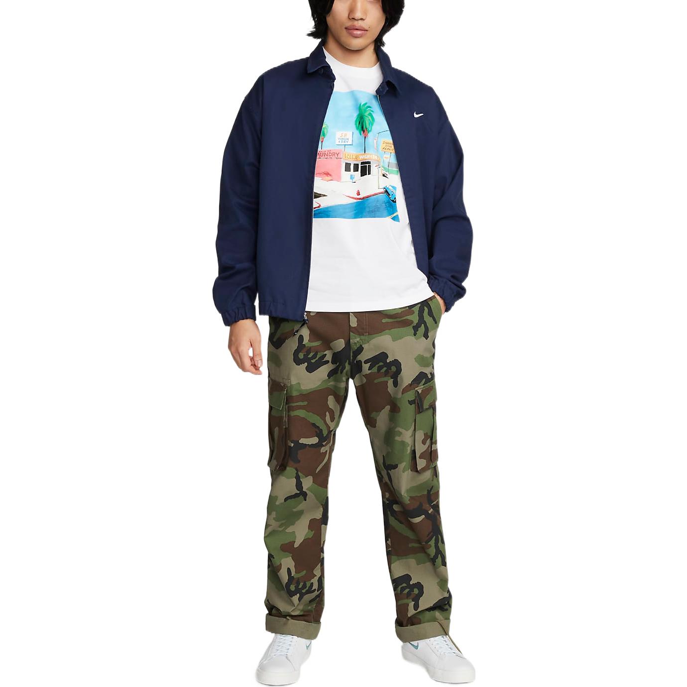 Nike SB Skateboard Cartoon landscape Pattern Skateboard Round Neck Short Sleeve White DR7766-100