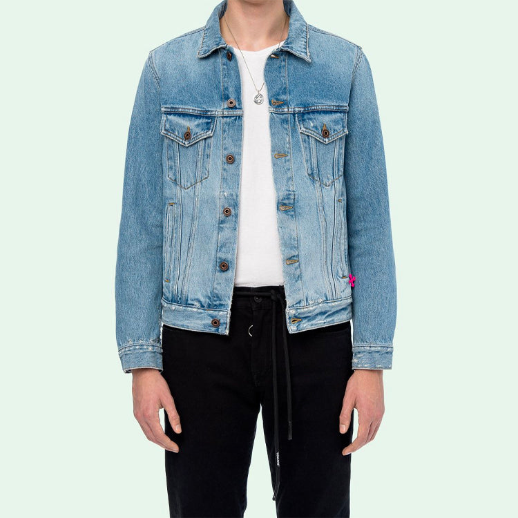 Off-White Spray Paint Graffiti Jacket Men Blue OMYE005E193860457128