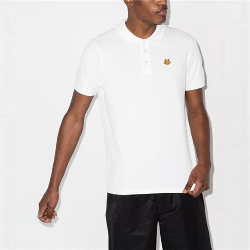 Men's KENZO SS21 Tiger Head Embroidered Short Sleeve Polo Shirt White FA65PO0014PU-01B