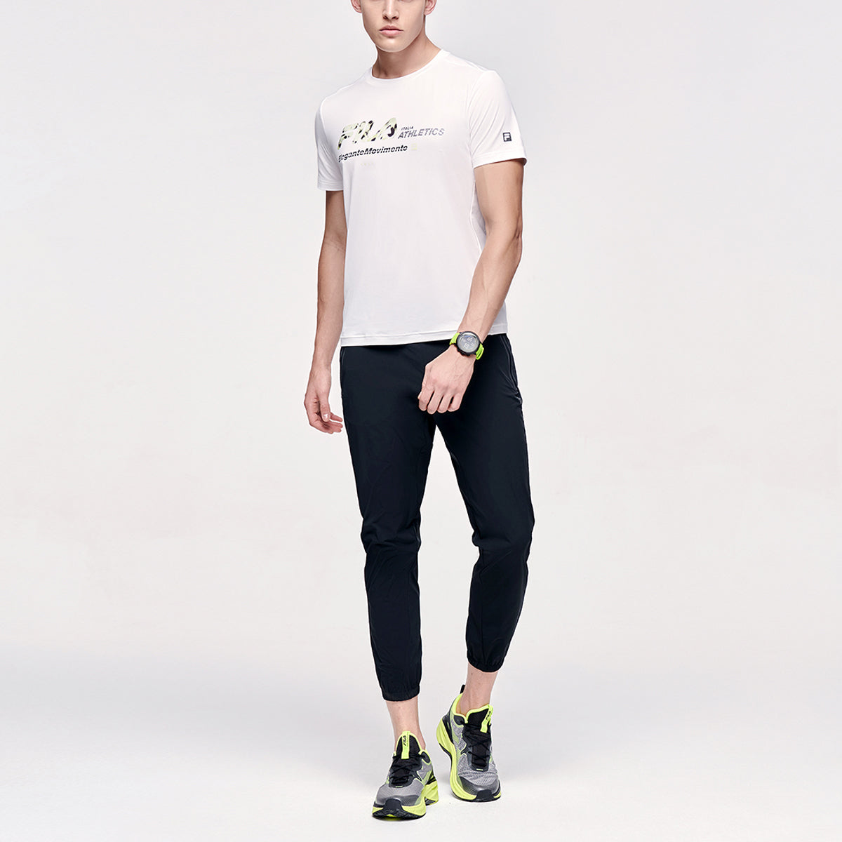 FILA Alphabet Logo Printing Elastic Sports Short Sleeve White A11M122102F-WT