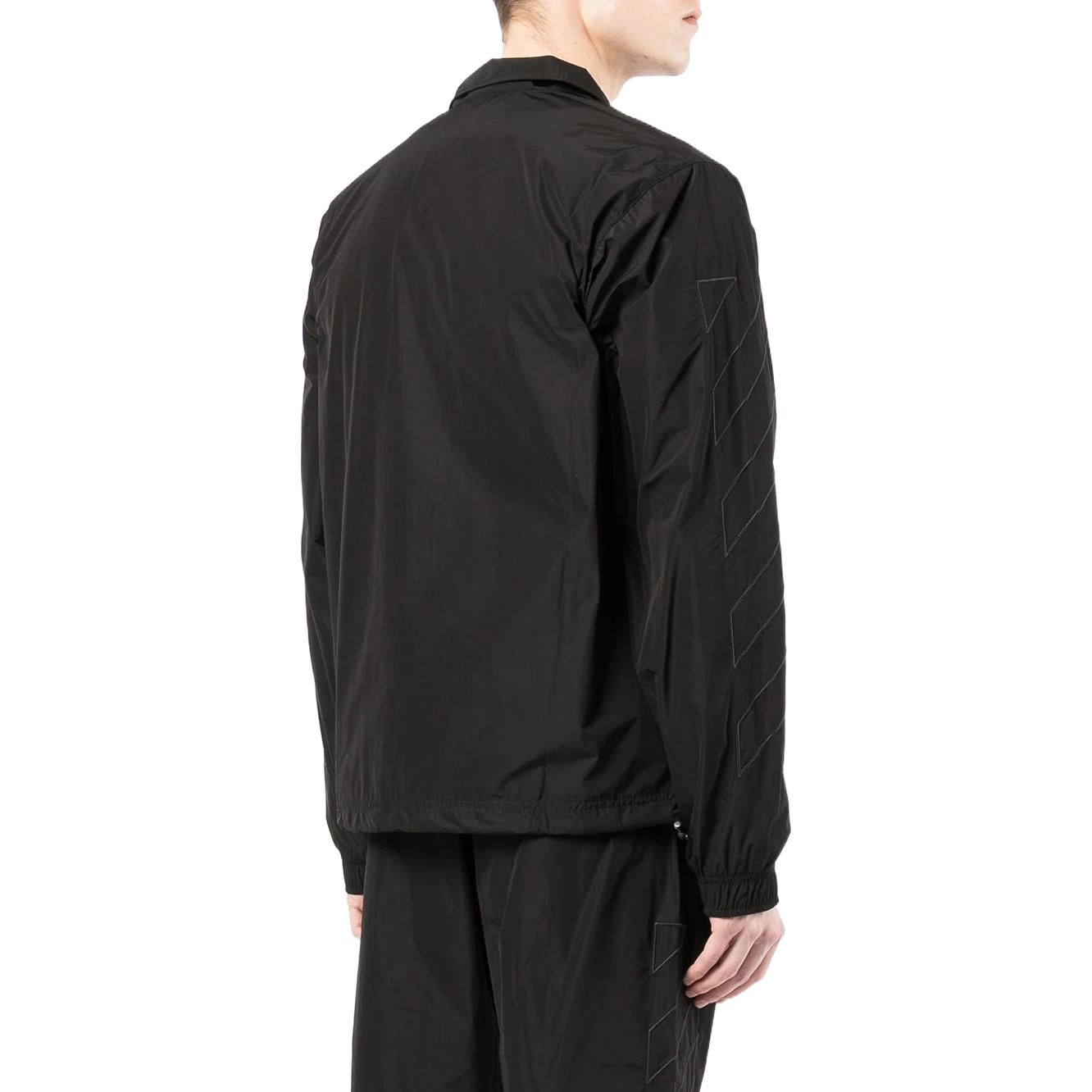 Men's Off-White Solid Color Lapel Zipper Jacket Black OMBD040C99FAB0011010