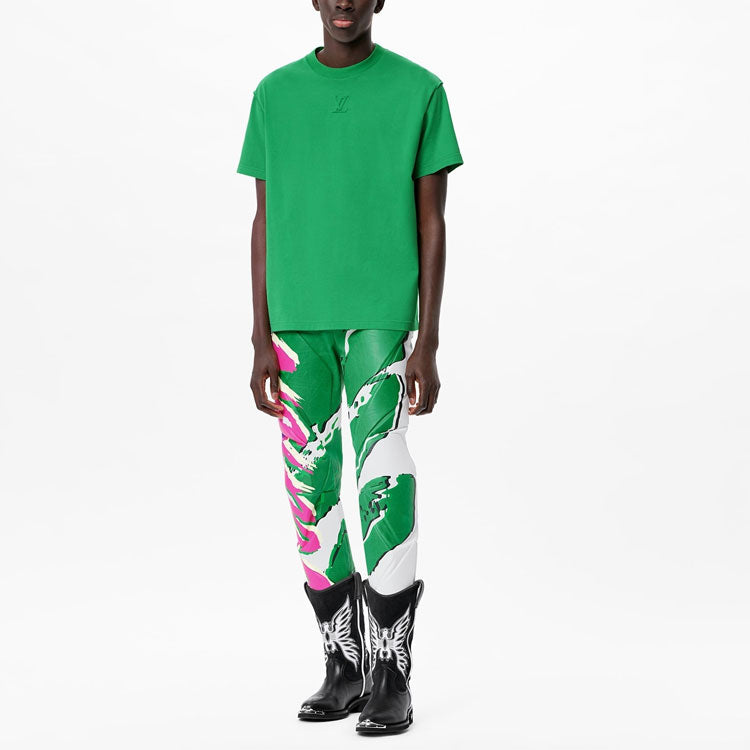 LOUIS VUITTON FW21 Logo Crew Neck Cotton Short Sleeves Street Style Men's Green 1A96WY