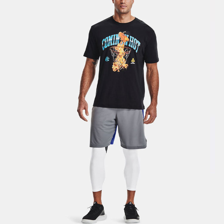 Men's Under Armour Curry Cotton Printing Round Neck Short Sleeve Black 1362006-001