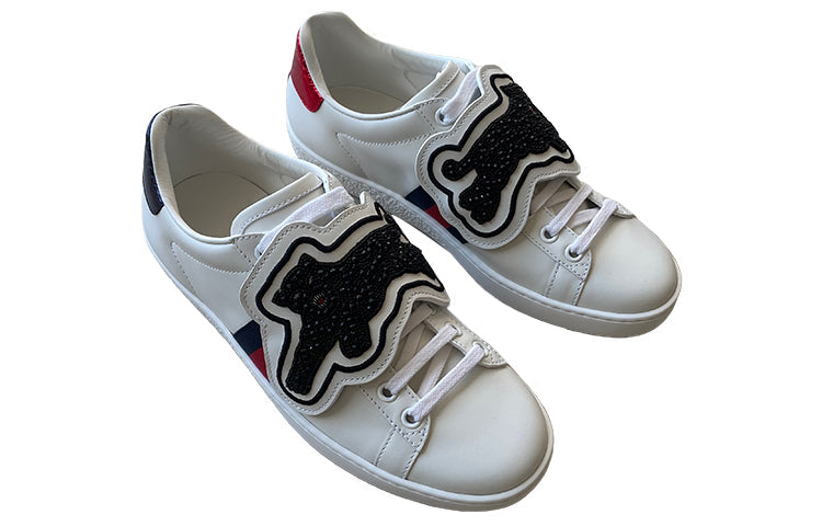 (WMNS) Gucci Ace Crystal-embellished Watersnake-trimmed Leather 'White' 481153-DOP80-9182
