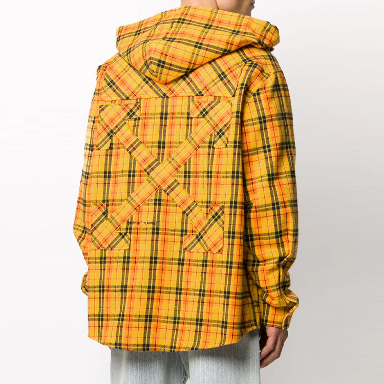 Off-White Plaid Printing Hooded Jacket Loose Fit Yellow OMGA099R20G710016000