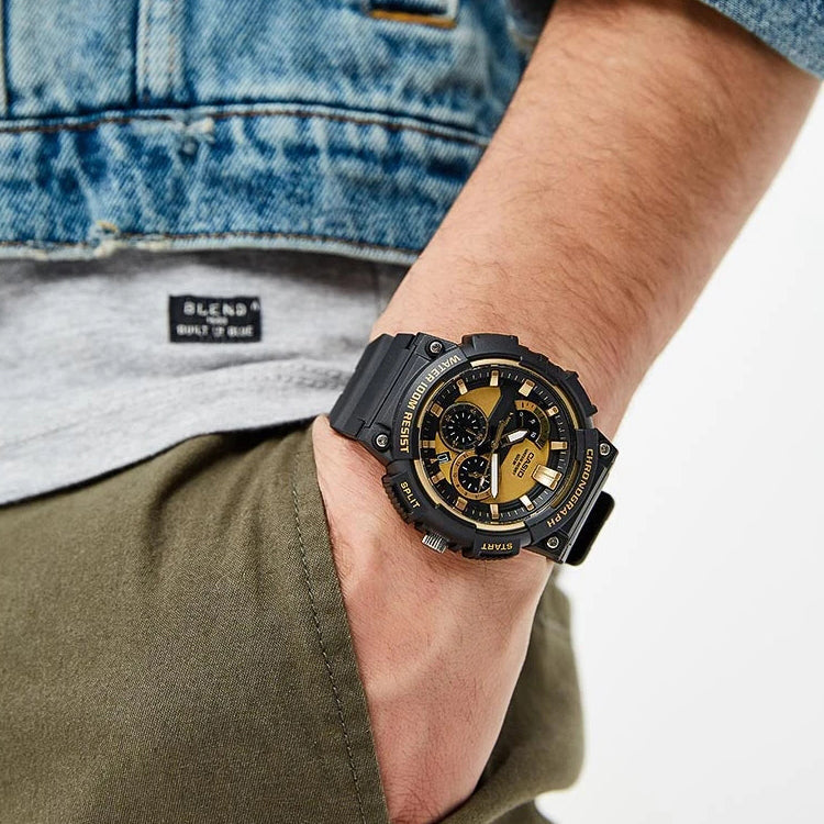 CASIO Waterproof Sports Quartz Mens Black/Gold Analog MCW-200H-9A