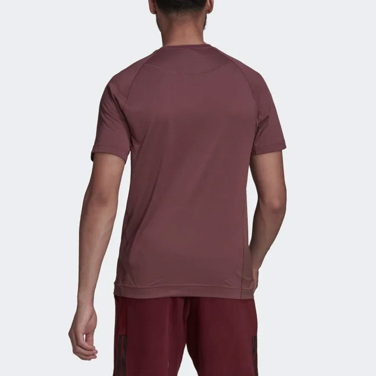 Men's adidas Solid Color Small Alphabet Logo Printing Round Neck Short Sleeve Wine Red T-Shirt HC2642