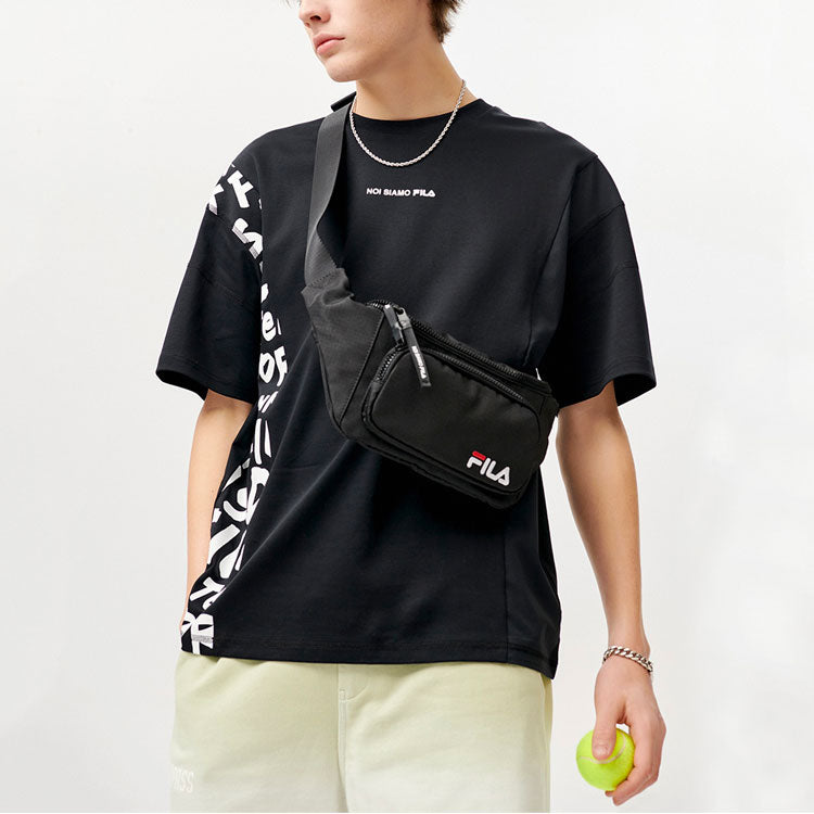 Men's FILA FUSION Printing Splicing Sports Loose Short Sleeve Black T-Shirt T11M121115F-BK