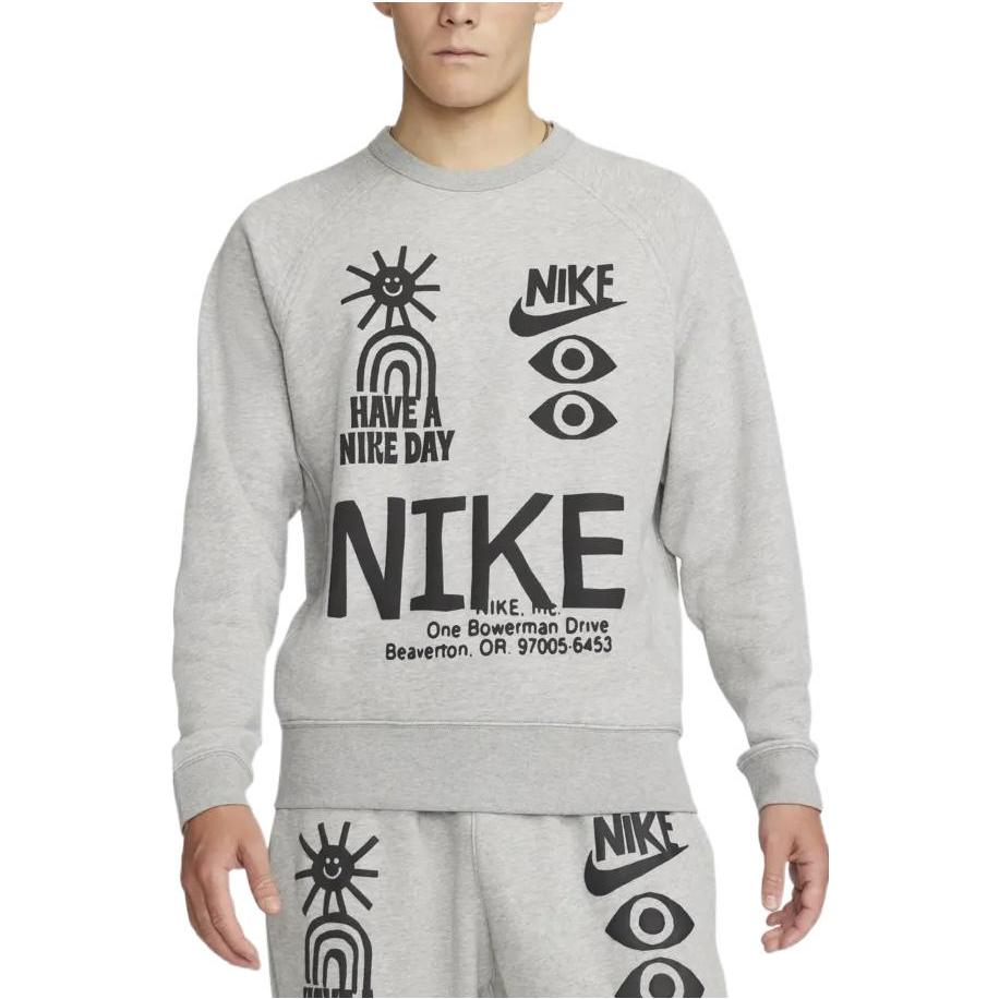 Men's Nike Logo Round Neck Printing Long Sleeves Pullover Gray DQ4170-063