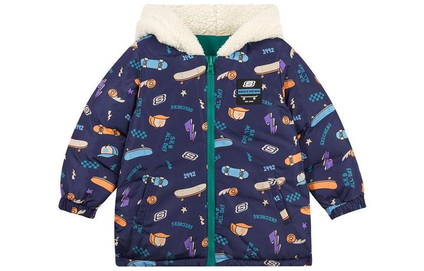 (GS) Skechers Graphic Hooded Zip-up Down Jacket 'Green White Navy' L422B015