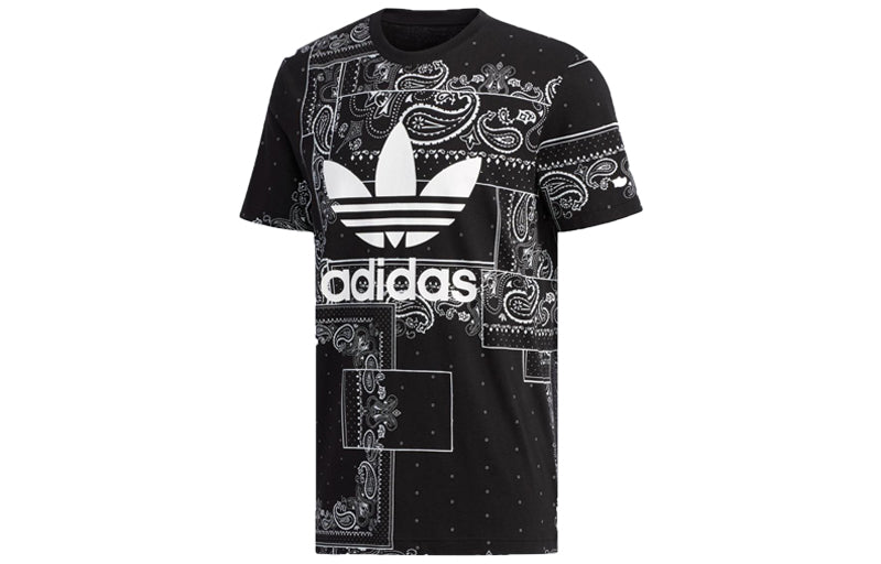 adidas originals Retro Totem Printing cashew Logo Round Neck Short Sleeve Black DX4201