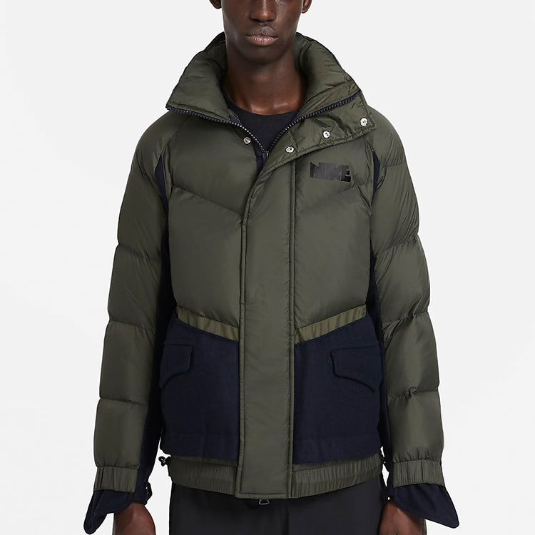 Nike x sacai Sports Loose Splicing hooded down Jacket 'Olive Green' CT3269-355