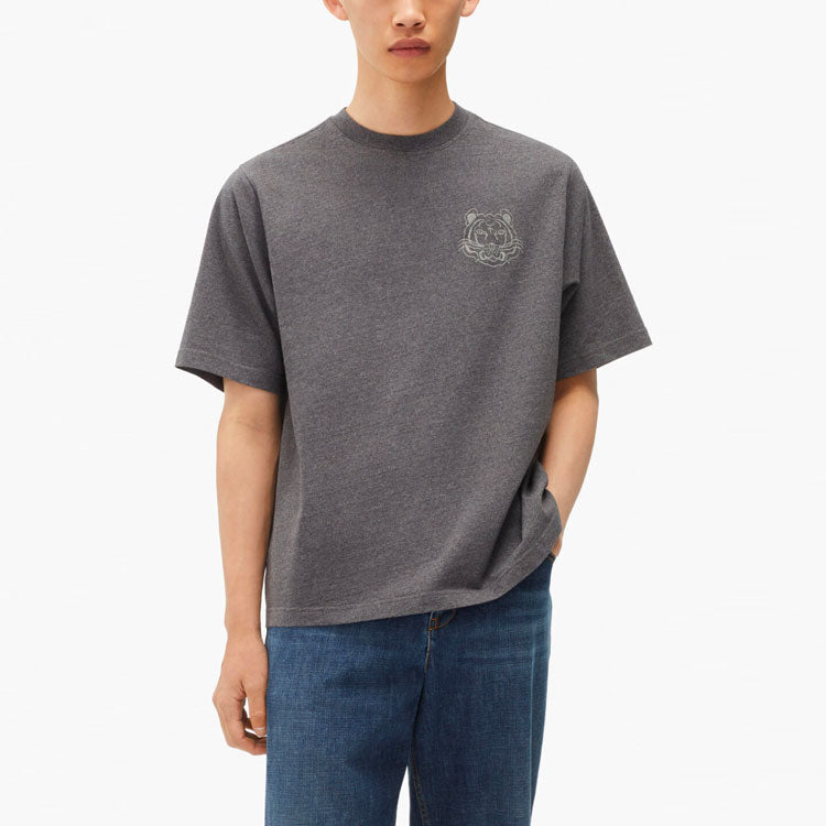 Men's KENZO FW21 Tiger Head Printing Casual Short Sleeve Gray T-Shirt FB65TS053401-98