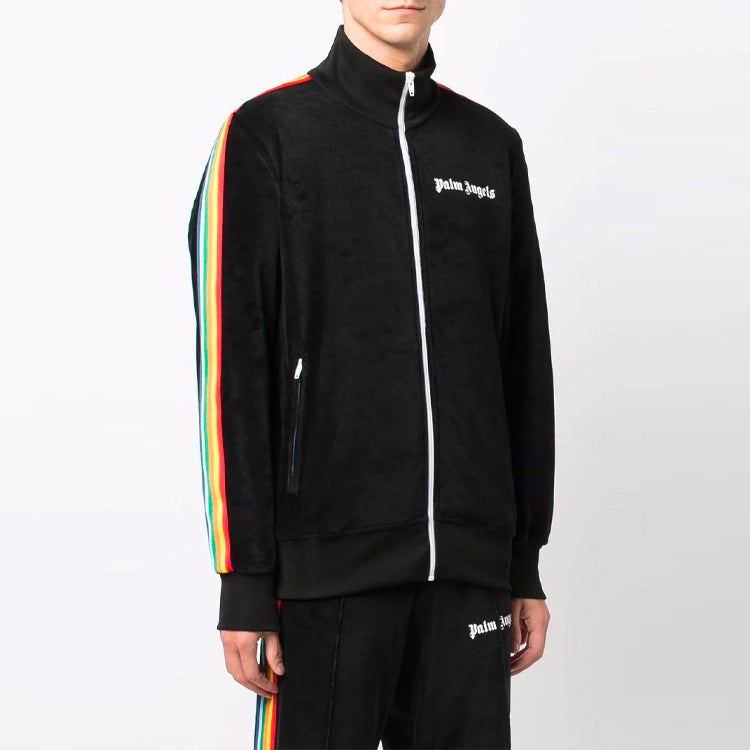 Palm Angels FW21 Rainbow Chenille Track Jacket 'Black' PMBD001F21FAB0081001