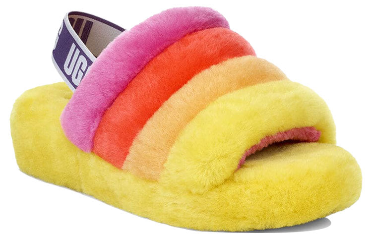 (WMNS) UGG Fluff Yeah Slide Slipper Rainbow Yellow 1097169-PRYW