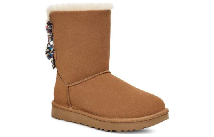 (WMNS) UGG Checkered Bow Snow Boots 'Brown' 1138131-CHE
