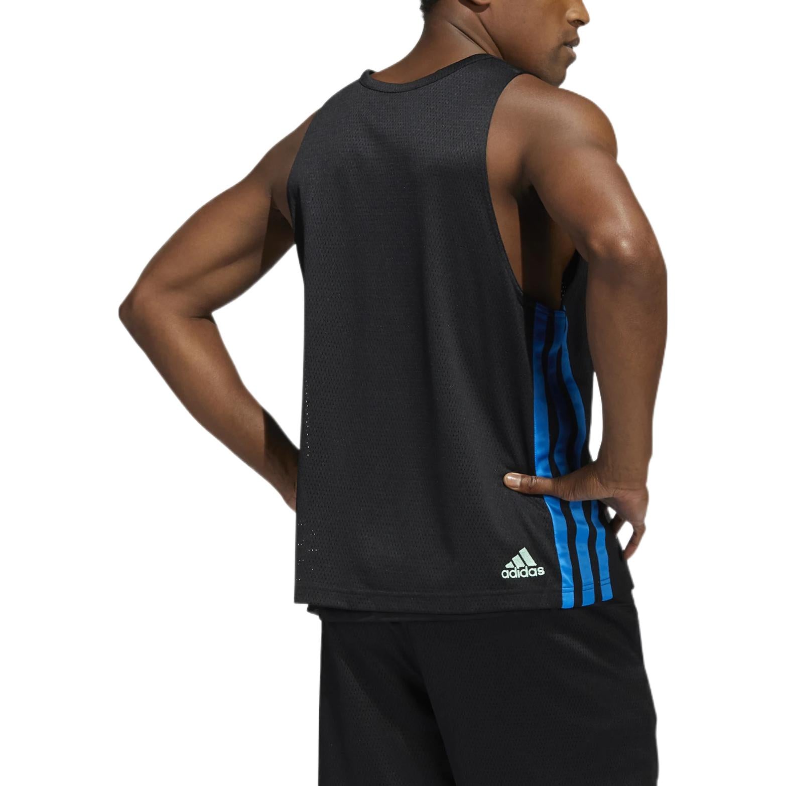 Men's adidas Lillard Logo Printing Stripe Basketball Sports Black Vest HF1729
