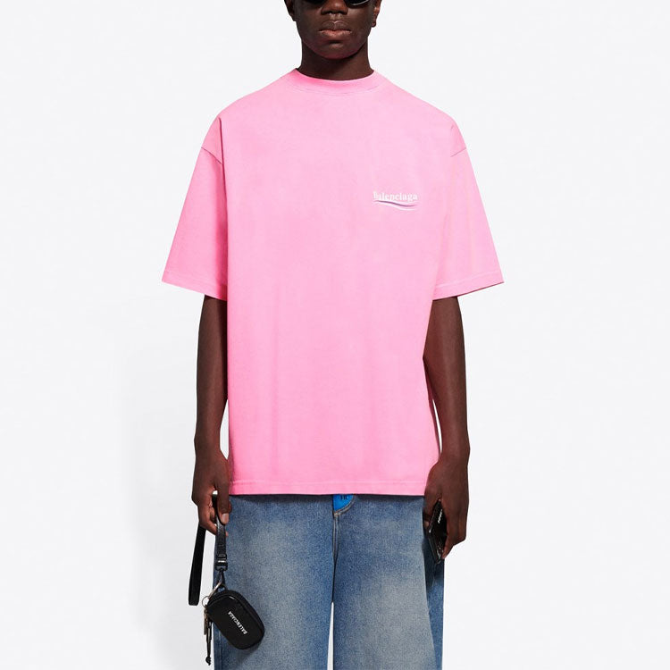 Men's Balenciaga Logo Printing Short Sleeve Pink 641675TJVF75713