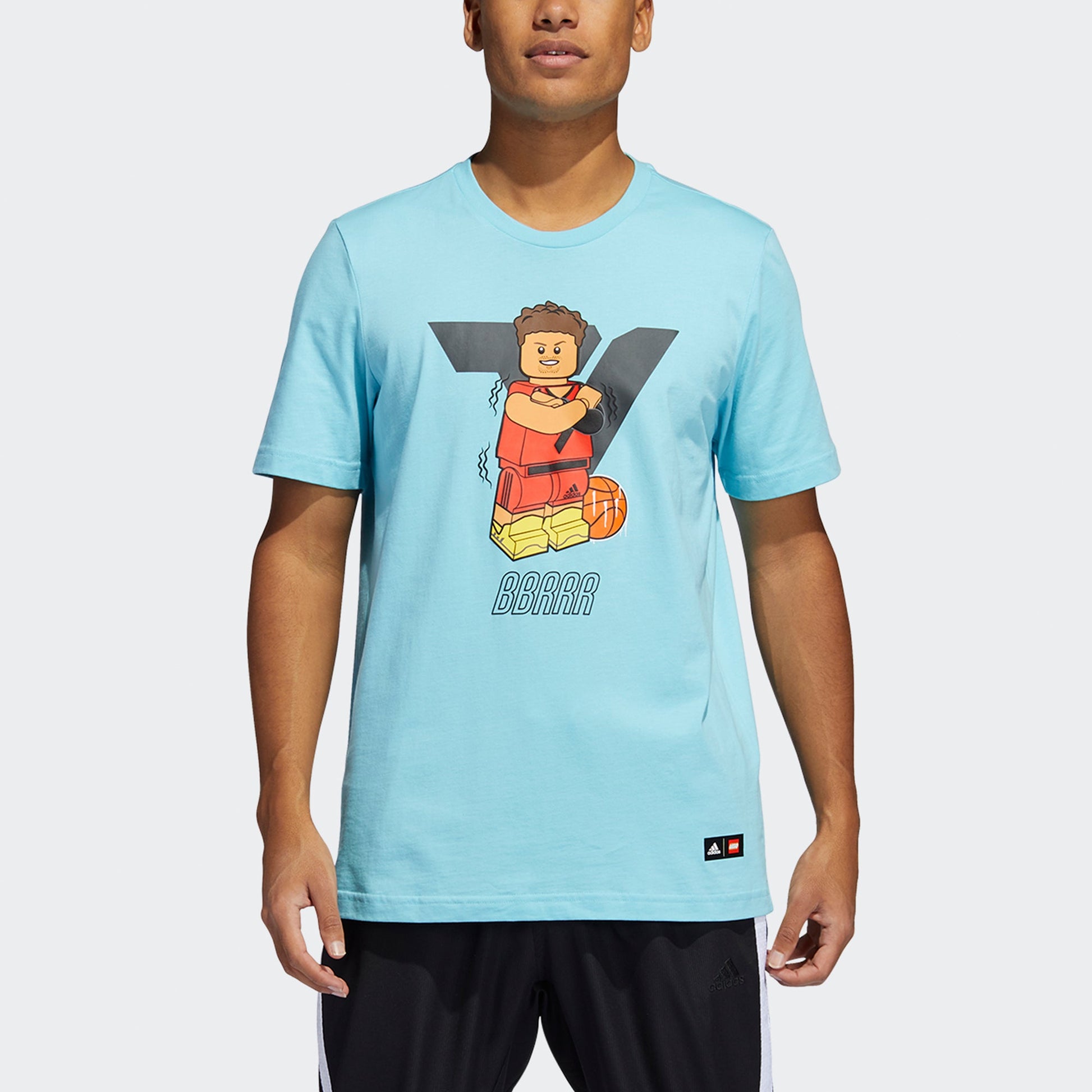 Men's adidas x LEGO Crossover Dame Ss Trey Young Funny Blocks Printing Basketball Sports Short Sleeve Sky Blue T-Shirt GU2717